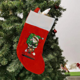 Neel Blue Red Christmas Stocking, Velvet Sock With Cartoon Santa & Reindeer Design, Merry Christmas Print - thumbnail 5