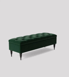 137Cm Safar Ottoman Bench With Storage And Turned Wooden Legs- Plush Velvet Shoes Bench - Forest Green Chesterfield Storage Bench