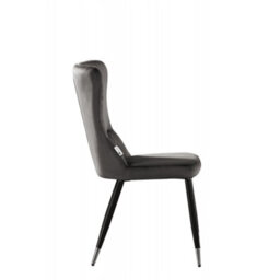 Life Interiors Single Grey New York Modern Velvet Dining Chair With High Back, Black Metal Legs, And Silver Tips - thumbnail 3