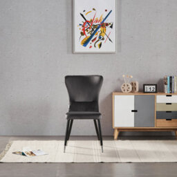 Life Interiors Single Grey New York Modern Velvet Dining Chair With High Back, Black Metal Legs, And Silver Tips - thumbnail 2