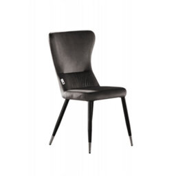 Life Interiors Single Grey New York Modern Velvet Dining Chair With High Back, Black Metal Legs, And Silver Tips