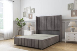 "Sloomy Melbourne Slate Naples Divan Bed Base 2 Drawers Foot-End - 54"" Wingback Headboard & 12"" Footboard 4'6 Double" - thumbnail 1