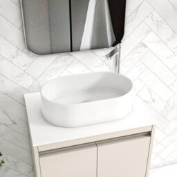 Royal Bathrooms Orion 600mm Warm Taupe Floor Standing Plain White Countertop Vanity Unit 2 Door With Peak Basin & Chrome Accent Trim - thumbnail 5