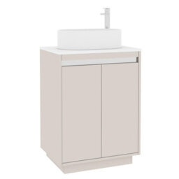 Royal Bathrooms Orion 600mm Warm Taupe Floor Standing Plain White Countertop Vanity Unit 2 Door With Peak Basin & Chrome Accent Trim - thumbnail 6