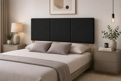 "Urban Textures - Elba Luxury 26"" High Linen Fabric Upholstered Headboard - Black" - image 1