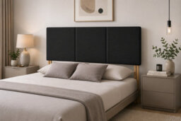 "Urban Textures - Elba Luxury 26"" High Linen Fabric Upholstered Headboard - Black" - thumbnail 1