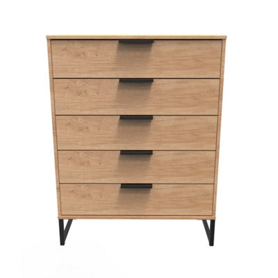 Beijing 5 Drawer Chest Of Drawers In Nebraska Oak (Ready Assembled) - image 1