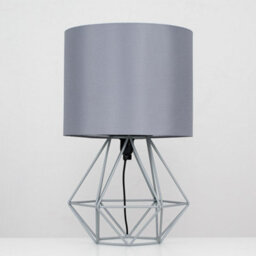 Valuelights Angus Modern Geometric Grey Metal Cage Bedside Table Lamp With Grey Fabric Shade - thumbnail 4