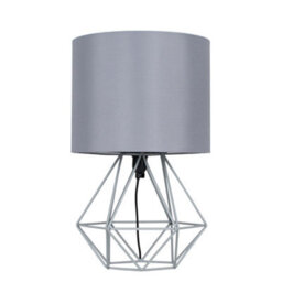 Valuelights Angus Modern Geometric Grey Metal Cage Bedside Table Lamp With Grey Fabric Shade - thumbnail 2