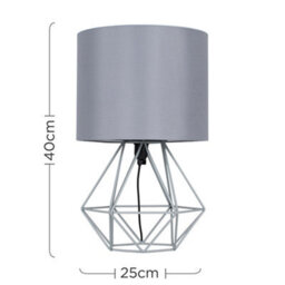Valuelights Angus Modern Geometric Grey Metal Cage Bedside Table Lamp With Grey Fabric Shade - thumbnail 9