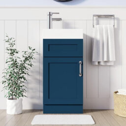 Belofay 400mm Bathroom Vanity Unit With Basin, White Ceramic Bathroom Sink With Trap And Waste, No Tap Included(Crawley Blue) - thumbnail 5