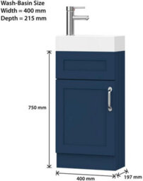 Belofay 400mm Bathroom Vanity Unit With Basin, White Ceramic Bathroom Sink With Trap And Waste, No Tap Included(Crawley Blue) - thumbnail 3
