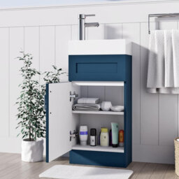 Belofay 400mm Bathroom Vanity Unit With Basin, White Ceramic Bathroom Sink With Trap And Waste, No Tap Included(Crawley Blue) - thumbnail 2