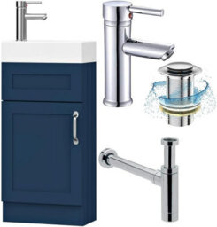 Belofay 400mm Bathroom Vanity Unit With Basin, White Ceramic Bathroom Sink With Trap And Waste, No Tap Included(Crawley Blue) - thumbnail 1
