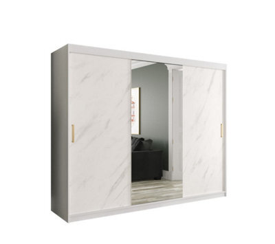 Arte Chic White Geneva T1 Sliding Door Wardrobe W2500mm H2000mm D620mm - Modern Design, Gold Handles, Mirrored Door - image 1