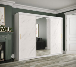 Arte Chic White Geneva T1 Sliding Door Wardrobe W2500mm H2000mm D620mm - Modern Design, Gold Handles, Mirrored Door - thumbnail 2