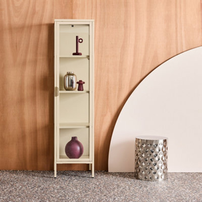 Sweeek - Sideboard, Steel And Tempered Glass Display Cabinet With 1 Door Beige 40X35X160 Cm - Arkansas - image 1