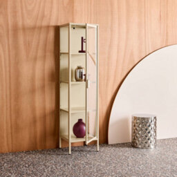 Sweeek - Sideboard, Steel And Tempered Glass Display Cabinet With 1 Door Beige 40X35X160 Cm - Arkansas - thumbnail 7