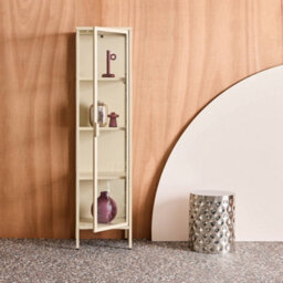 Sweeek - Sideboard, Steel And Tempered Glass Display Cabinet With 1 Door Beige 40X35X160 Cm - Arkansas - thumbnail 4
