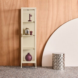 Sweeek - Sideboard, Steel And Tempered Glass Display Cabinet With 1 Door Beige 40X35X160 Cm - Arkansas