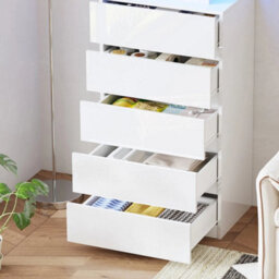 High Gloss Drawer Cabinet W/ 5 Drawers Storage Space Bedside Table W/ Led Lights - thumbnail 4