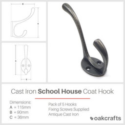 Oakcrafts - Traditional School House Antique Cast Iron Victorian Hat And Coat Hook - Pack Of 5 - thumbnail 2