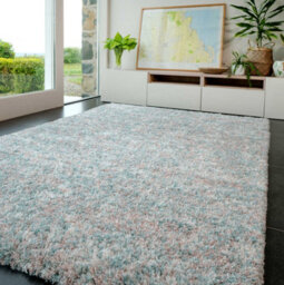 Loomed Super Soft Mottled Teal Blue & Blush Pink Shaggy Area Rug 200X290Cm - thumbnail 1