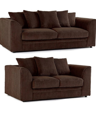 BlissFurniture Ltd Bliss Furniture Brown Jumbo Cord 3+2 Seater Sofa Set Scatter Back Cushions, Deep Foam Seats, Modern And Durable Design - image 1