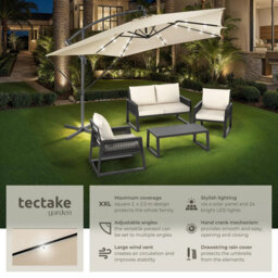 Tectake Parasol Sunna - 250 X 250 Cm With Led Solar Lighting, With Protective Cover - Beige - thumbnail 2