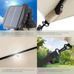 Tectake Parasol Sunna - 250 X 250 Cm With Led Solar Lighting, With Protective Cover - Beige - thumbnail 4