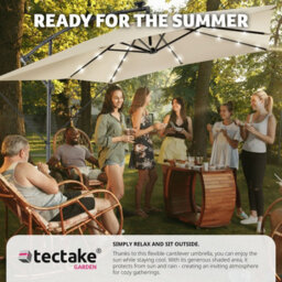 Tectake Parasol Sunna - 250 X 250 Cm With Led Solar Lighting, With Protective Cover - Beige - thumbnail 8