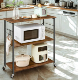 FURNOLD Rolling Kitchen Serving Trolley With Wheels Rustic Brown - thumbnail 3