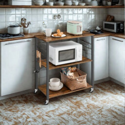 FURNOLD Rolling Kitchen Serving Trolley With Wheels Rustic Brown - thumbnail 2