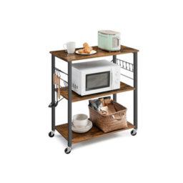 FURNOLD Rolling Kitchen Serving Trolley With Wheels Rustic Brown - thumbnail 7