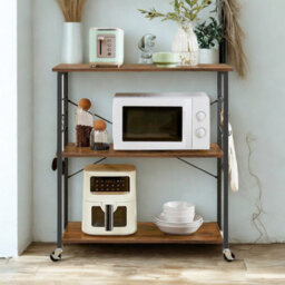 FURNOLD Rolling Kitchen Serving Trolley With Wheels Rustic Brown - thumbnail 1