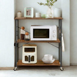 FURNOLD Rolling Kitchen Serving Trolley With Wheels Rustic Brown - thumbnail 6
