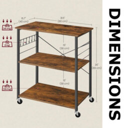 FURNOLD Rolling Kitchen Serving Trolley With Wheels Rustic Brown - thumbnail 8