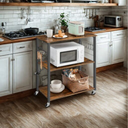 FURNOLD Rolling Kitchen Serving Trolley With Wheels Rustic Brown - thumbnail 5