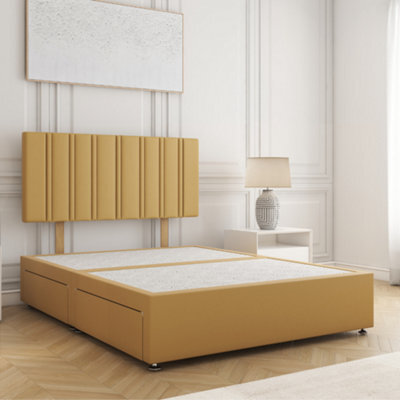 Bsspoke Sienna Divan Bed Set In Mustard Plush Velvet 24Inch Headboard & No Mattress No Drawers In Single Double King 4Ft 6Ft - image 1