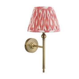 Luminosa Lighting Luminosa Lille Antique Brass Plate Wall Light With Coral Pink Fabric Ikat Shade 20Cm B22 - thumbnail 6