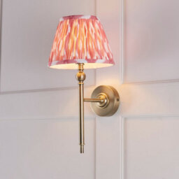 Luminosa Lighting Luminosa Lille Antique Brass Plate Wall Light With Coral Pink Fabric Ikat Shade 20Cm B22 - thumbnail 4