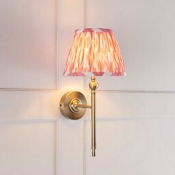 Luminosa Lighting Luminosa Lille Antique Brass Plate Wall Light With Coral Pink Fabric Ikat Shade 20Cm B22 - thumbnail 2