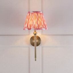 Luminosa Lighting Luminosa Lille Antique Brass Plate Wall Light With Coral Pink Fabric Ikat Shade 20Cm B22 - thumbnail 3