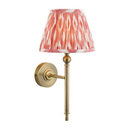 Luminosa Lighting Luminosa Lille Antique Brass Plate Wall Light With Coral Pink Fabric Ikat Shade 20Cm B22 - thumbnail 1