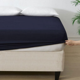 Ameha Plain Microfiber Fitted Sheet 25Cm Deep Pocket- Hypoallergenic Easy Care Navy Fitted Sheets Uk Single Bedsheet (91X191 Cm) - thumbnail 8