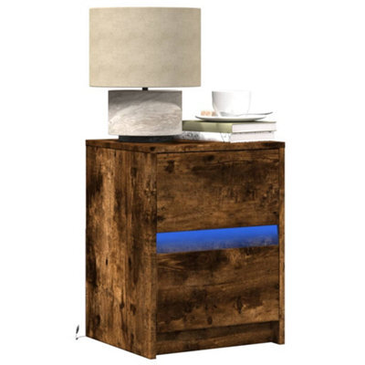 Berkfield Bedside Cabinets With Led Lights 2 Pcs Smoked Oak Engineered Wood - image 1