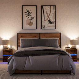 Berkfield Bedside Cabinets With Led Lights 2 Pcs Smoked Oak Engineered Wood - thumbnail 5