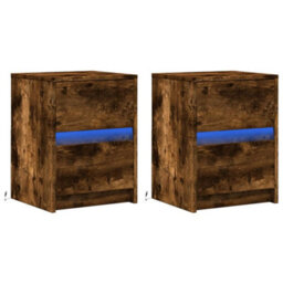 Berkfield Bedside Cabinets With Led Lights 2 Pcs Smoked Oak Engineered Wood - thumbnail 3