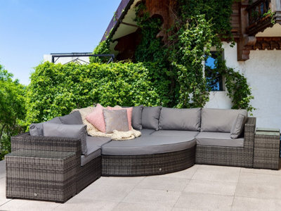 Signature Weave Jessica Wicker Large Corner Sofa & Footstool & End Tables Grey - image 1