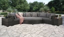 Signature Weave Jessica Wicker Large Corner Sofa & Footstool & End Tables Grey - thumbnail 3